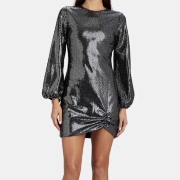Saylor Mini Dress Metallic Silver Black Back Cut Out NWT Sz XS Polina Disco - Picture 4 of 11